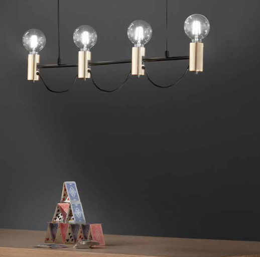 Sospensione 4 luci in metallo nero-oro cavo tessuto nero 4XE27 non incl. AXON Sospensione 4 luci in metallo nero-oro cavo tessuto nero 4XE27 non incl. AXON